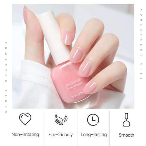 Nail Polish Set, Light Pink Nail Varnish With 2-IN-1 Top Coat & Base Coat, Water-Based Quick Dry Pink & Clear Nail Gel, Peel off Nail Polish Set for DIY Nail Art, No Need Cure - Image 5