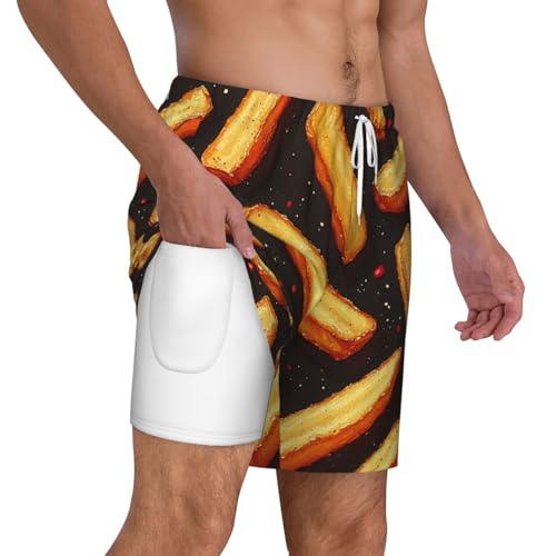 Mens Swim Trunks with Liner Quick Dry Swim Shorts Swimwear, French Fries Retro