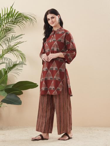 Image of MOKOSH Women's Cotton Print Kurta with Palazzo | Kurta Set | 2 Piece Outfit |Indian Kurta Outfit With Palazzo Pants | Round Neck 3 /4 Sleeve