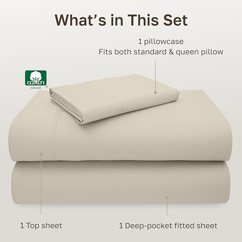 Image of California Design Den Twin Sheets Set - 600 Thread Count, 100% Cotton Sateen, Deep Pocket Twin Bed Sheets, Soft and Durable Bedding Set - Beige