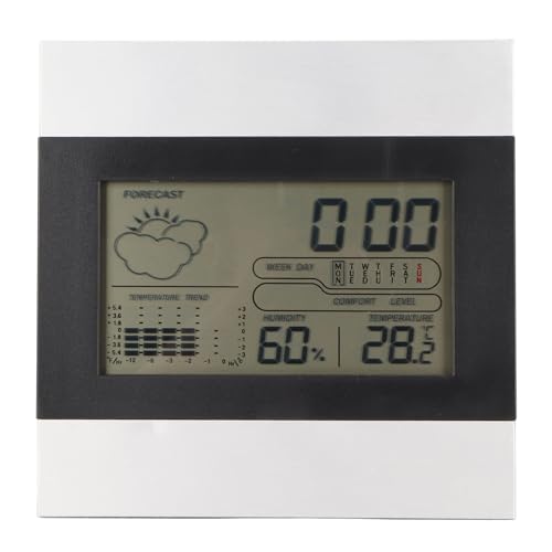 Digital Alarm Clock, Aluminum Digital Alarm Clock with Temperature and Humidity Display Digital Weather Clock Thermometer Hygrometer Weather Display for Desktop Use Wall Hanging