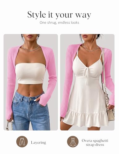 Image of Women's Long Sleeve Shrug Sweaters Knit Bolero Shoulder Open Cropped Cardigan