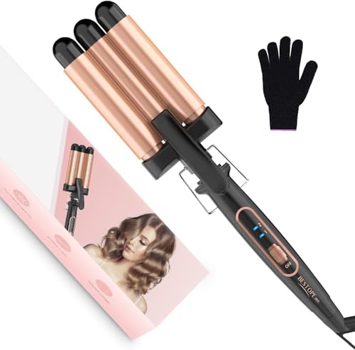 Plancha ondulada para el cabello, rizador de pelo de 3 barriles, 22 mm, PTC, calefacción rápida, 2 niveles de temperatura, rizador de pelo con guante Mermaid Hair Waver para todo el cabello