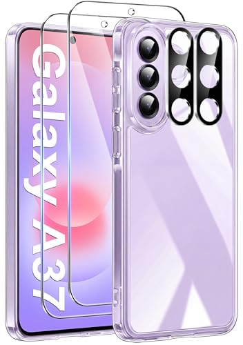 Qasyfanc Coque pour Samsung Galaxy A37 5G avec 2 Verres Trempés et 2 Caméra Protecteur, [Anti-jaunissement] Étui Dos PC Rigide Hybrid Antichoc Housse Coque...