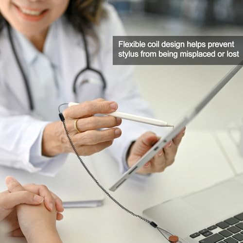 Image of 24pcs Elastic Lanyard Tether for Touch Pens, 11.81in Retractable Pen Leash Coil Spring Straps Anti-Lost Plastic Stylus Lanyard Cord Perfect Tool to Tie Drawing Pen to Touchscreen (Black)