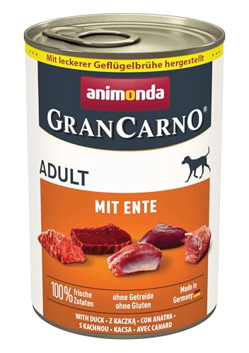 animonda GranCarno Hunde Nassfutter mit Ente (6 x 400g), getreidefreies Hundenassfutter ohne Zucker, für ausgewachsene Hunde, mit frischen fleischigen Zutaten