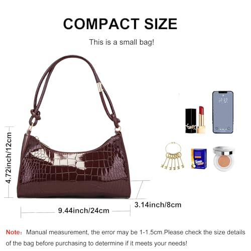 Women's Shoulder Hobo Bag,Wine Red Croc Embossed PU leather Tote Handbag,Small Metallic Crocodile Print Purse3