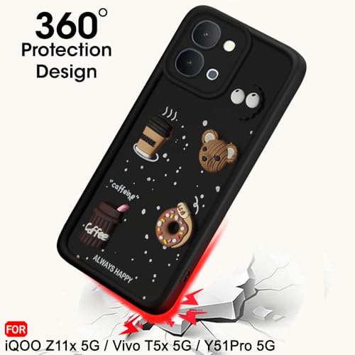 Image of TheGiftKart Back Cover Case for iQOO Z11x 5G / Vivo T5x 5G | Cute Fun Cartoon 3D Bear Coffee Case | Full Camera Protection | ShockProof Back Cover Case for iQOO Z11x 5G / Vivo T5x 5G (Silicone, Black)