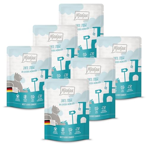 MjAMjAM - Premium Nassfutter für Katzen - Quetschie - zarte Ziege an leckeren Möhrchen, 6er Pack (6 x 300 g), getreidefrei mit extra viel Fleisch