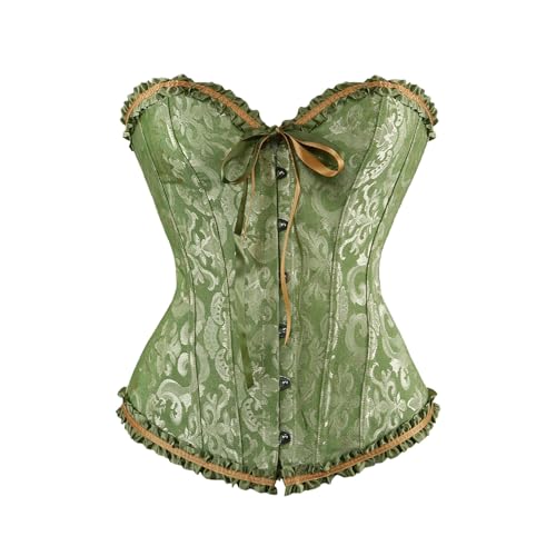Generisch Korsett Grün Damen, Korsett Damen Vollbrust Corsage Top Gothic Vintage Corsagen Halloween kostüm Bustier Corsette Schnürkorsett Overbust...