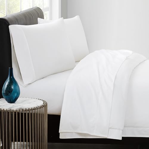 Vince Camuto - Juego de sábanas y Fundas de Almohada de 400 TC King de 4 Piezas - Colección de algodón percal - Blanco