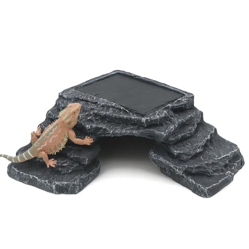 Image of AQUA KT Reptile Basking Platform with Climbing Ramp Ledge Turtle Dock Resting Rock for Bearded Dragon Leopard Crested Gecko Lizard Hide Cave Amphibian Decoration