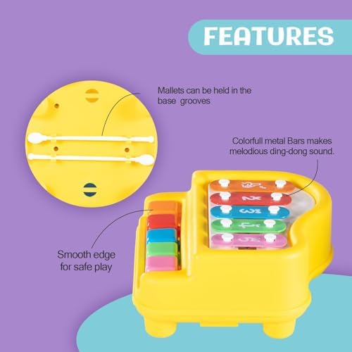 Image of Negi Small Xylophone 2 in 1 Baby Piano Xylophone Toy for Toddler 5 Multicolored Key & Keyboard and 2 Stick Clear Sound Preschool Educational Musical Learning Instruments for Kids,