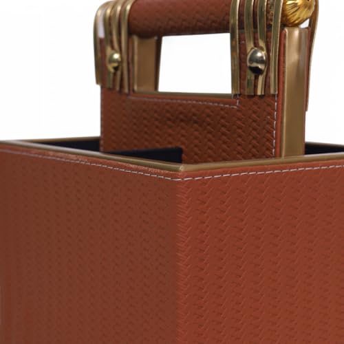 Image of HOME 360 Woven Pattern Leather Spoon Stand | Cutlery Stand with 4 Divider 18X16X13 CM | Use for Dining table| Organize Spoons | Forks | Cutlery | Home Decor | Spoons Holder | Cutlery Holder | Tan