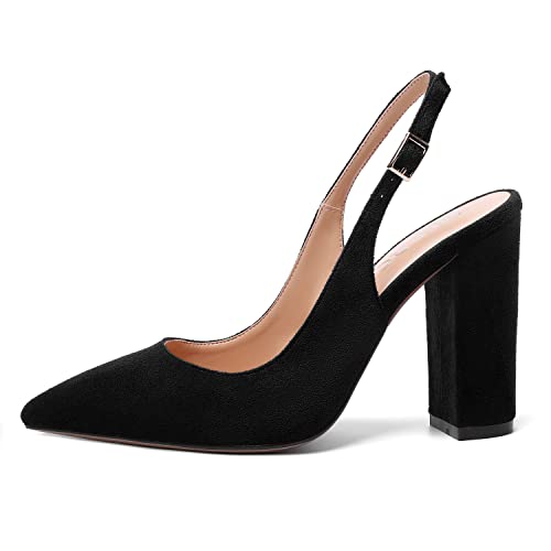 MERRORI Womens Slip On Block Elegant Suede Pointed Toe Bridal Dress Chunky High Heel Pumps Shoes 4 Inch2