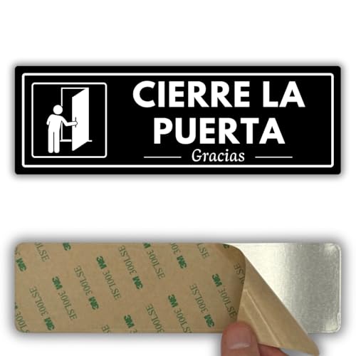 LEIASA | Señal Cierre la Puerta - 7,5 x 23 cm - Grosor 2 mm - Acrílico - Placa Adhesiva - Cartel Mantener Puerta Cerrada - Rótulo Aviso - (Señal Cierre Puerta)