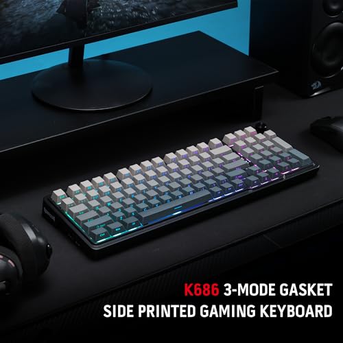 Image of Redragon K686 PRO 98 Keys Wireless Gasket RGB Gaming Keyboard, 3-Mode PBT Mechanical Keyboard w /Hot-Swap South-Facing RGB Socket, Dedicated Knob Control & 5-Layer Noise Dampening, Gradient PBT Keycaps