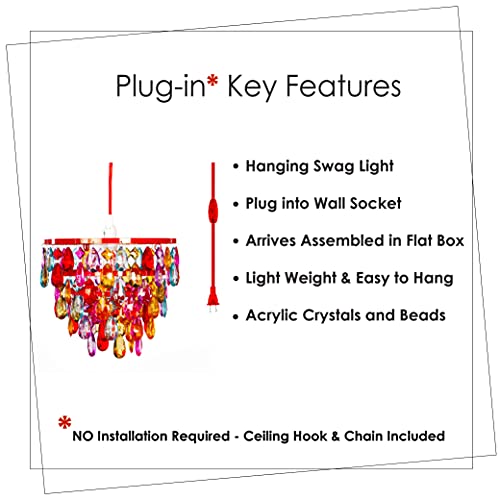 Image of gypsy color The Original Brink House Plug-in 1 Light Multicolor Dome Chandelier H10 inchxW11.5 inch, Red Metal Frame with 5 Tiers of Multicolor Acrylic Crystals