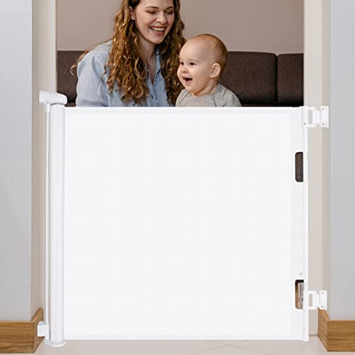 Barrière rétractable pour Chiens 140 x 86 cm pour Enfants et Animaux domestiques, Blanc