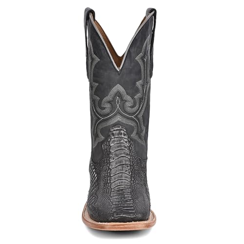CORRAL MEN'S BLACK OSTRICH LEG EMBROIDERY WIDE SQ. TOE RODEO COLLECTION, LEATHER WITH RUBBER INSERT SOLE, WESTERN A42913