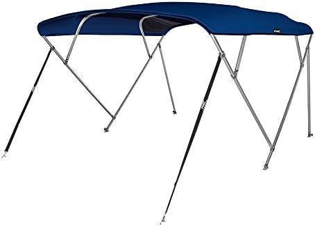 MSC 3 Bow 4 Bow Bimini Top Boat Cover with Rear Support Pole and Storage Boot (4 Bow 8'L x 54" H x 91"-96" W, Navy)