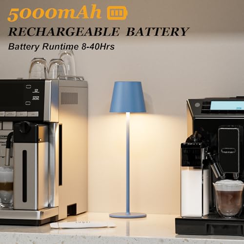 Image of Kakanuo Cordless Table Lamp Rechargeable Blue - KK 2 Pack 5000mAH Battery Operated Lamp for Dining Table, 3 Color Stepless Dimming Wireless Lamp for Counter, Outdoor Patio, Touch Control