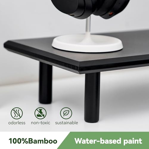 ROCDEER Bamboo Dual Monitor Stand Riser with Underneath Storage, Ergonomic Desk Shelf Supports PC Computer Monitor, Printer, TV for Home, Office, Black by ROCDEER - Image 3