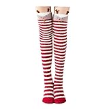 YUDICP Cozy Kniestrümpfe Overknee Flauschige Coral Fleece Strümpfe Damen Kuschelsocken Oberschenkel Lange Gestreifte Thigh High Socks Winter Einheitsgröße