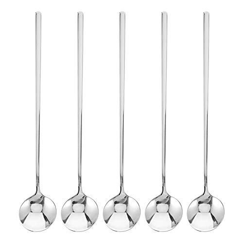 Colher redonda de mistura de café com 5 unidades em estilo japonês simples de cabo longo