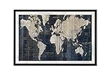 Framed 'Old World Map Blue' Print Wall Art - Black Frame
