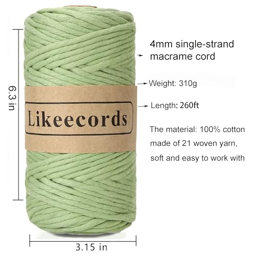 Fil de coton doux 4mm vert de qualité supérieure pour art mural - 3