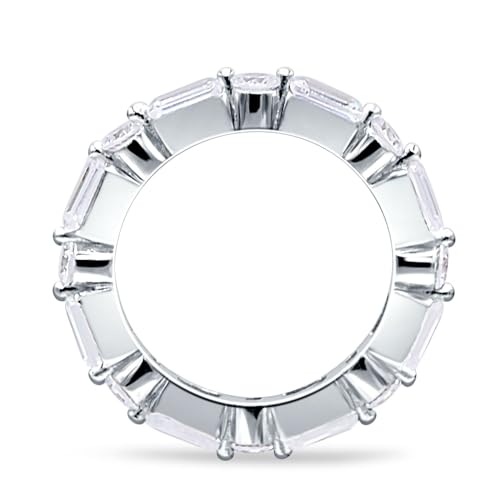 OMRANII Minimalist Full Eternity 3mm Alternating Emerald Cut & Round Cubic Zirconia Stackable Classic Style Wedding Band 925 Sterling Silver3