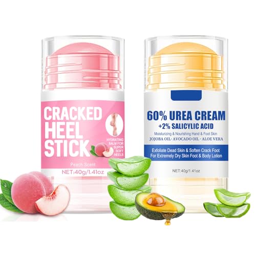 Urea Cream 60 percent for Feet with 2% salicylic Acid, Maximum Strength & Intensive Repair Care for Dry Cracked Heels, Relief for Dry Foot Smoothing Skin Women and Men (2 pezzi, Peach + Urea Cream)