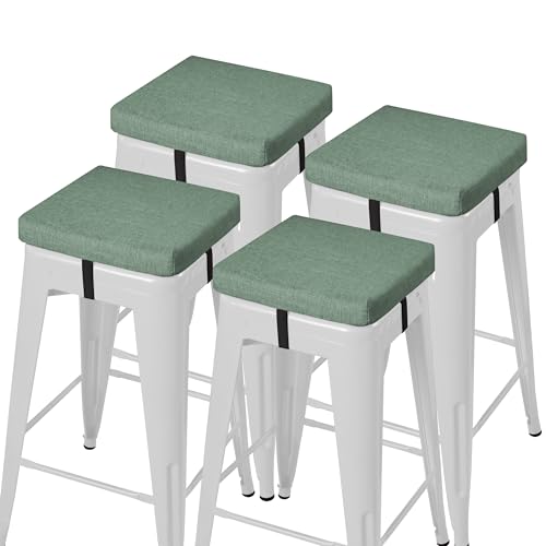 Image of AddGrace Anti-Slip Bar Stool Cushions Square Bar Stool Seat Cushions with Ties Set of 4 Small Square Chair Pads with Machine Washable Cover 12 inchX12 inchX2 inch (Sage Green)