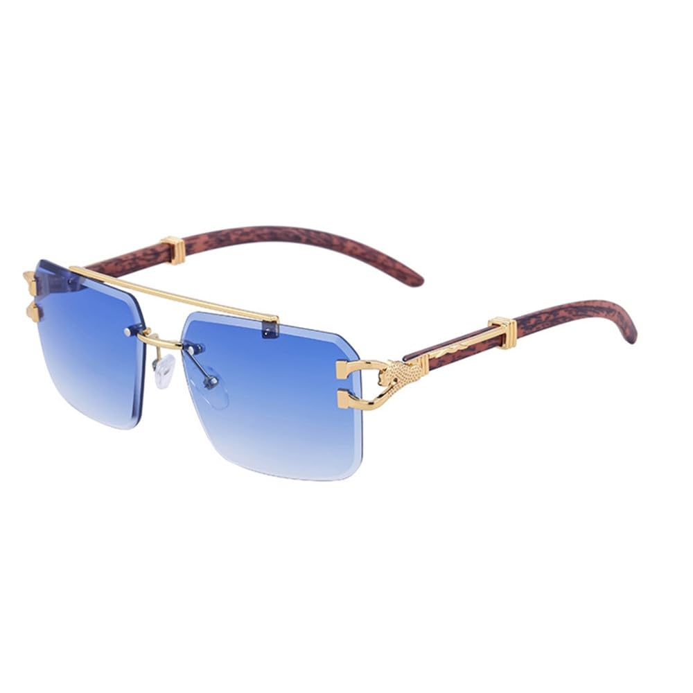 Holzsonnenbrille für Herren, quadratisch, randlos, Damen-Sonnenbrille, Holzmaserung, Vintage-Mode, Brille, Luxus-Retro