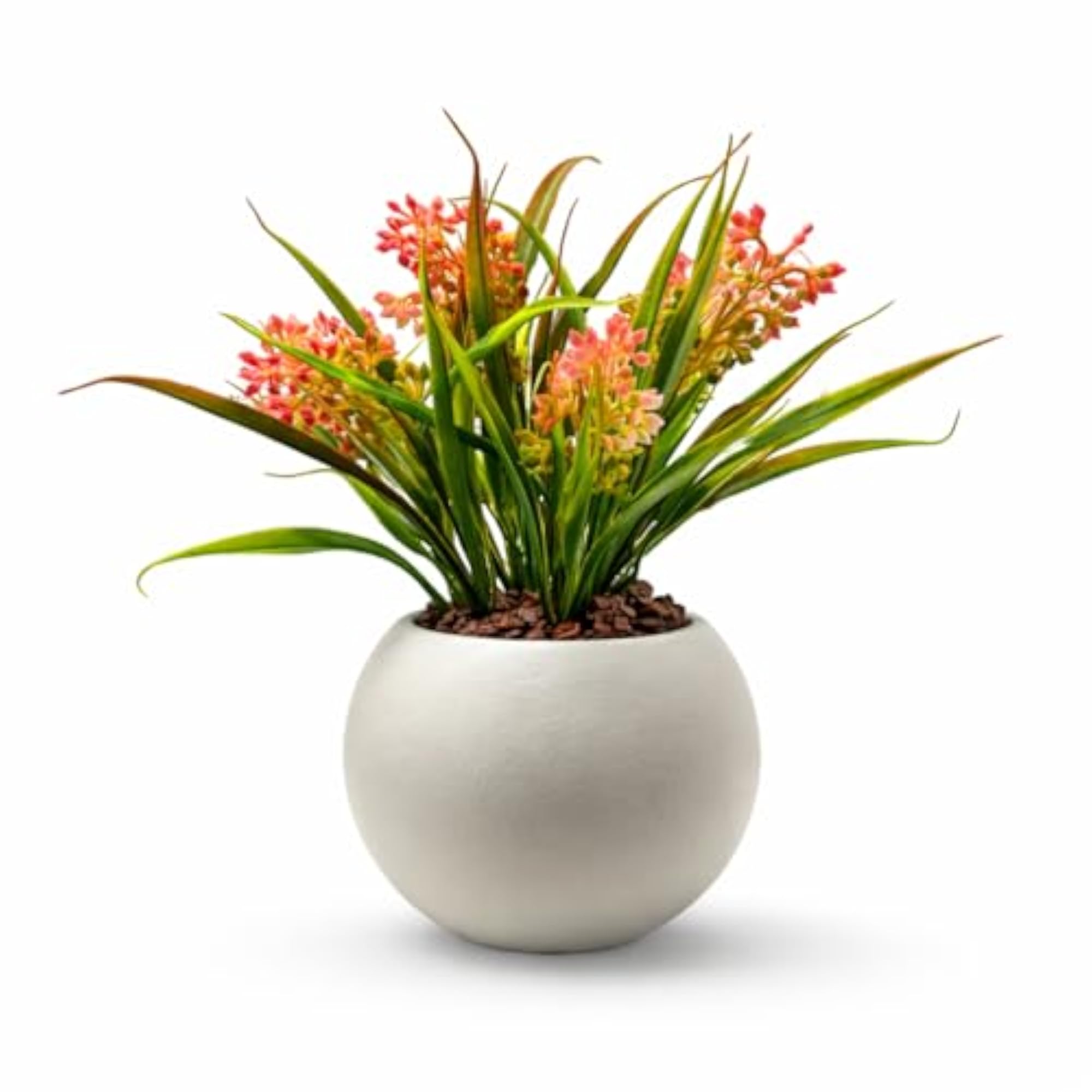 Luxury Artificial Flowering Plant in White Round Pot