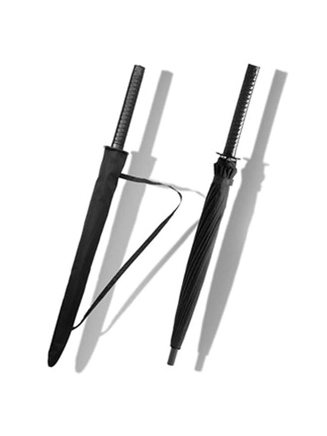 Image of Lightweight Japanese Samurai Long Handle Automatic Compact Umbrella - Windproof and Rainproof for Travel - Black