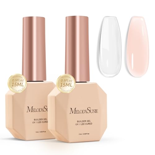 Image of MelodySusie 2PCS 15ML Clear Nude Builder Nail Base Gel for Nails Thickening,Soak Off UV Extension Gel,Rhinestone Nail Glue in a Bottle for Nail Art Design Gift for Women
