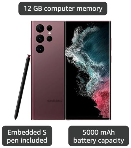 Image of Samsung Galaxy S22 Ultra 5G, US Version, 1TB, Burgundy - Unlocked (Renewed)