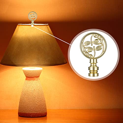 Canomo 2 Pieces Double Dragonflies Lamp Finials Hollowing Out Treatment For Table And Floor Lamp Shade, Brass #TOP3