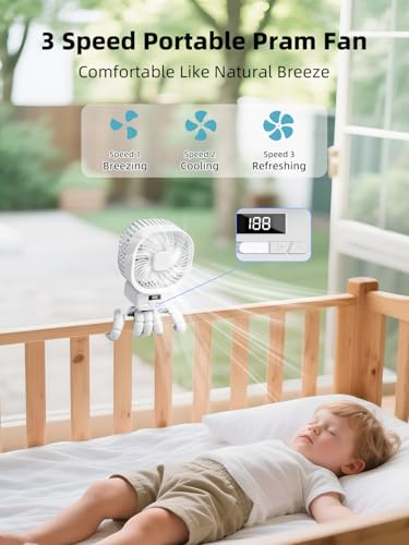 Ventilateur portable poussette contre la chaleur de bébé avec veilleuse - 3