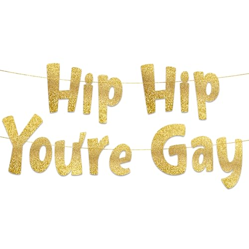 Image of Pre-Strung Hip Hip You're Gay Gold Glitter Banner - Birthday and Anniversary Decorations - Party Supplies and Gifts