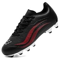 GOGOUP Boys Football Boots Kids Girls Firm Ground Cleats Soccer Shoes Athletics Training Sport Shoes Teenager Profession Competition Futsal Shoes Indoor Outdoor Sneakers Black Red UK12