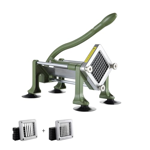 VEVOR Cortadora de Patatas Fritas Cortador de Papas con Hoja de Acero Inoxidable de 1/2, 3/8 Cortador de Papas Manual con Ventosas Ideal para Papas Fritas, Pepinos, Verduras, Zanahorias, Verde