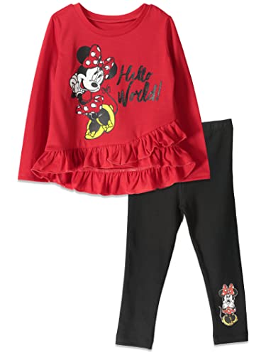 Ensemble Minnie Mouse Disney rouge 2T avec t-shirt manches longues à volants et leggings