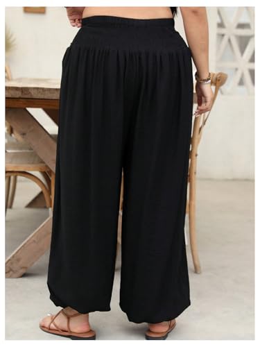 OYOANGLE Women's Plus Size Harem Pants Boho Lounge Pants Loose Fit Barrel Leg Palazzo Trousers2