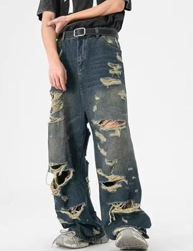 Y2k Men Baggy Ripped Jeans Loose Fit Wide Leg Denim Pants Hip Hop Distressed Streetwear Jeans Trousers2