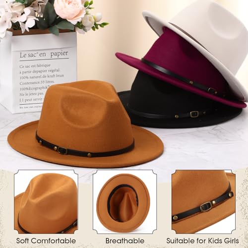 Unittype Girs Kids Classic Wide Brim Hat, Felt Fedora Hat with Bowknot Floppy Wool Bowler Cap for Girls Boys3