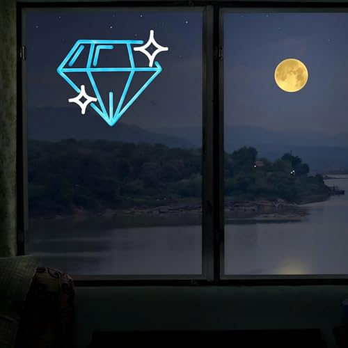 Image of Alluring Brightness, Sparkling Sapphire Diamond LED Neon Sign - USB Powered, Wall-Mounted Light for Jewelry, Makeup Stores, Bars, Parties & Home Decor, 13 inchx14.8 inch