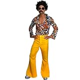 sowest 60s 70s Flared Trousers Mens Disco Groovy Fancy Dress Saturday Night Fever Yellow